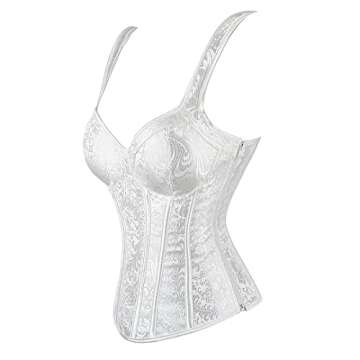 Kranchungel Women's Gothic Shoulder Straps Tank Overbust Corset Halter Bustiers Top Plus Size Lingerie X-Large White