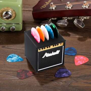 HETOETF Guitar Picks Holder Box, Amp Speaker Pick Holder with 5 Celluloid Guitar Picks, Guitar Pick ...