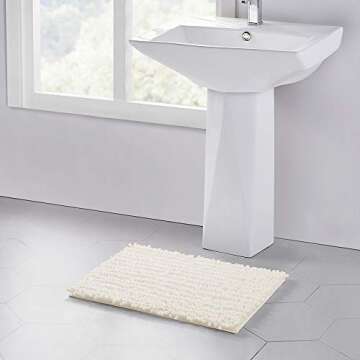 Walensee Bathroom Rug Non Slip Bath Mat (24x17 Inch Ivory) Water Absorbent Super Soft Shaggy Chenill...