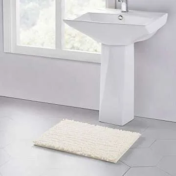 Walensee Bathroom Rug Non Slip Bath Mat (24x17 Inch Ivory) Water Absorbent Super Soft Shaggy Chenill...