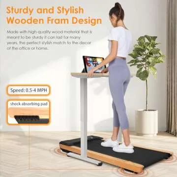 Smart Wooden Walking Pad with Incline,2.5HP Under Desk Treadmill with App/Remote Control,2 in 1 Trea...