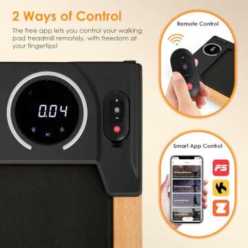 Smart Wooden Walking Pad with Incline,2.5HP Under Desk Treadmill with App/Remote Control,2 in 1 Treadmills for Home Office Apartment Max 300lbs Weight Capacity | LED Display | Compact & Portable Black