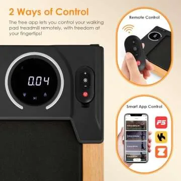 Smart Wooden Walking Pad with Incline,2.5HP Under Desk Treadmill with App/Remote Control,2 in 1 Treadmills for Home Office Apartment Max 300lbs Weight Capacity | LED Display | Compact & Portable Black