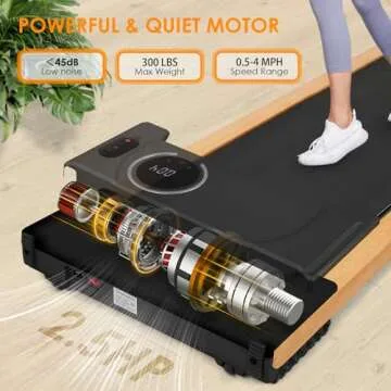 Smart Wooden Walking Pad with Incline,2.5HP Under Desk Treadmill with App/Remote Control,2 in 1 Treadmills for Home Office Apartment Max 300lbs Weight Capacity | LED Display | Compact & Portable Black