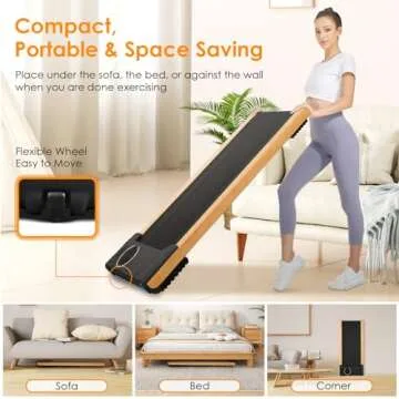 Smart Wooden Walking Pad with Incline,2.5HP Under Desk Treadmill with App/Remote Control,2 in 1 Treadmills for Home Office Apartment Max 300lbs Weight Capacity | LED Display | Compact & Portable Black