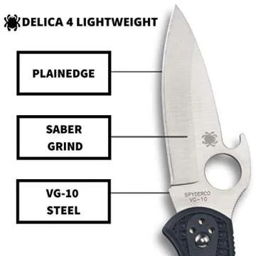 Spyderco Delica 4 Lightweight Signature Knife with 2.90" Saber-Ground Steel Blade and Emerson Opener - PlainEdge - C11PGYW