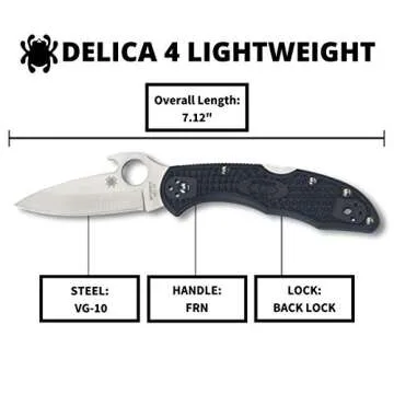 Spyderco Delica 4 Lightweight Signature Knife with 2.90" Saber-Ground Steel Blade and Emerson Opener - PlainEdge - C11PGYW