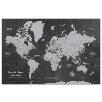 Holy Cow Canvas Personalized Grey Push Pin World Map on Canvas - Custom Travel Keepsake with Pins