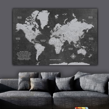 Personalized Holy Cow Canvas World Map with Pins for Travelers