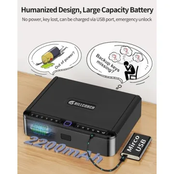 BILLCONCH Gun Safe for Handgun - Biometric Gun Safe 4 Ways Quick Access with Fingerprint/Full-digital Keypad/Key/APP Lock Handgun Pistol Safe for Nightstand Bedside Home