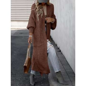 Caracilia Women Cardigan Sweaters Long Sleeve Open Front Knit Long Coat Duster Cozy 2024 Fall Winter...