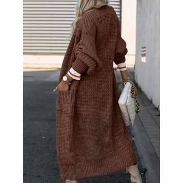 Caracilia Women Cardigan Sweaters Long Sleeve Open Front Knit Long Coat Duster Cozy 2024 Fall Winter Outfits with Pockes Coffee X-Large