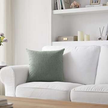 Meekio Set of 2 Grey Green Pillow Covers 18 x 18 Inch Farmhouse Boho Decorative Throw Pillow Covers Linen Cushion Covers for Sofa Couch Décor