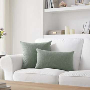 Meekio Set of 2 Grey Green Pillow Covers 18 x 18 Inch Farmhouse Boho Decorative Throw Pillow Covers Linen Cushion Covers for Sofa Couch Décor