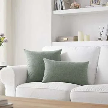 Meekio Set of 2 Grey Green Pillow Covers 18 x 18 Inch Farmhouse Boho Decorative Throw Pillow Covers Linen Cushion Covers for Sofa Couch Décor