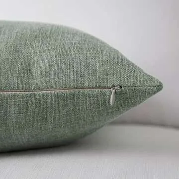 Meekio Set of 2 Grey Green Pillow Covers 18 x 18 Inch Farmhouse Boho Decorative Throw Pillow Covers Linen Cushion Covers for Sofa Couch Décor