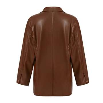 Kaipiclos Women Leather Jacket Oversized Lapel Button Front PU Faux Blazer Shacket Jackets Fall Winter Trench Coat (Leather Brown , L )