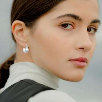 Hapour Sterling Silver Chunky Hoop Earrings for Women Hypoallergenic Thick Lightweight Huggie Earrin...