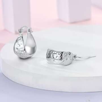 Hapour Sterling Silver Chunky Hoop Earrings for Women Hypoallergenic Thick Lightweight Huggie Earring Everyday Hoop Earrings