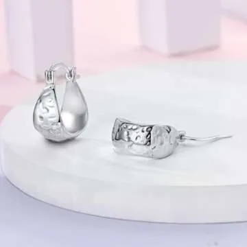 Hapour Sterling Silver Chunky Hoop Earrings for Women