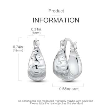 Hapour Sterling Silver Chunky Hoop Earrings for Women Hypoallergenic Thick Lightweight Huggie Earring Everyday Hoop Earrings