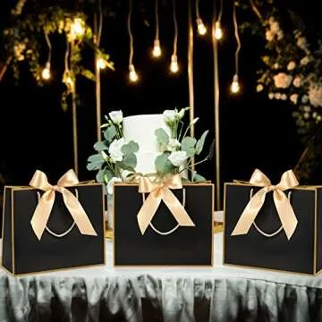 Silkfly 12 Pcs Thank You Gift Bags with Handles 11.8 x 10 x 4'' Elegant Gift Bags with Bow Ribbon for Wedding Bridal Shower Birthday Housewarming Holiday Party Supplies(Black)