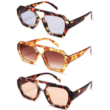 HYCREDI Retro Aviator Sunglasses – Trendy Hexagonal Thick Frame Shades for Women & Men