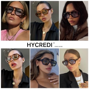 HYCREDI Retro Aviator Sunglasses Trendy Hexagonal Frame UV Protection