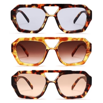 HYCREDI Retro Aviator Sunglasses Trendy Hexagonal Frame UV Protection