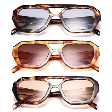 HYCREDI Retro Aviator Sunglasses Trendy Hexagonal Frame UV Protection