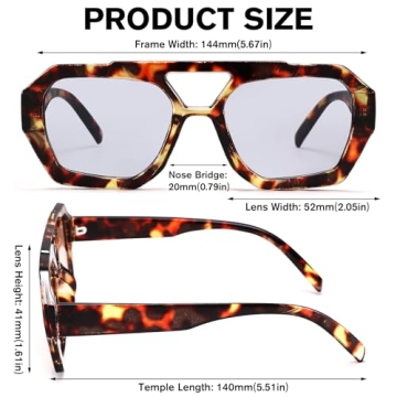 HYCREDI Retro Aviator Sunglasses Trendy Hexagonal Frame UV Protection