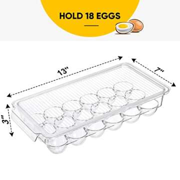 2 Pack - Stackable 18 Egg Holder for Refrigerator - Premium Thick Clear Fridge Egg Container Organizer Bins with Lids - Food Grade Plastic Egg Storage Box - Reusable Egg Carton Tray