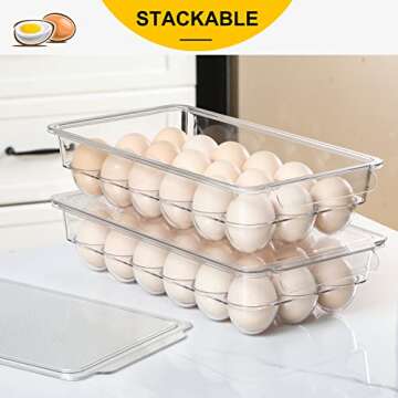 2 Pack - Stackable 18 Egg Holder for Refrigerator - Premium Thick Clear Fridge Egg Container Organizer Bins with Lids - Food Grade Plastic Egg Storage Box - Reusable Egg Carton Tray