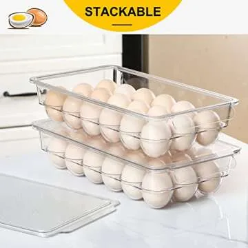 2 Pack - Stackable 18 Egg Holder for Refrigerator - Premium Thick Clear Fridge Egg Container Organizer Bins with Lids - Food Grade Plastic Egg Storage Box - Reusable Egg Carton Tray