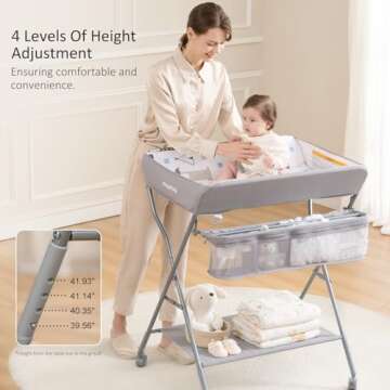 Baby Changing Table with Wheels, Maydolly Portable Adjustable Height Folding Diaper Station with Nur...