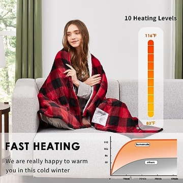 Homemate Heated Throw Blanket - 10 Heat Levels & Safety Features