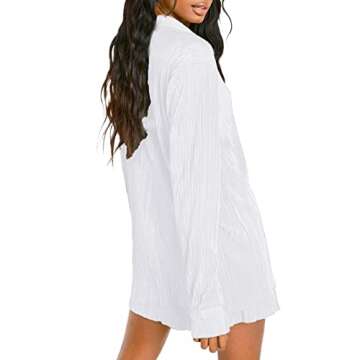 NUFIWI Women 2 Piece Pleated Pants Set Long Sleeve Button Down Shirt Blouse Top Wide Leg Pants Outfi...