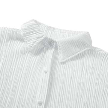 NUFIWI Women 2 Piece Pleated Pants Set Long Sleeve Button Down Shirt Blouse Top Wide Leg Pants Outfits Y2K Fashion Streetwear(Ruffle Light White,Medium)