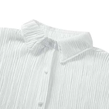 NUFIWI Women 2 Piece Pleated Pants Set Long Sleeve Button Down Shirt Blouse Top Wide Leg Pants Outfits Y2K Fashion Streetwear(Ruffle Light White,Medium)