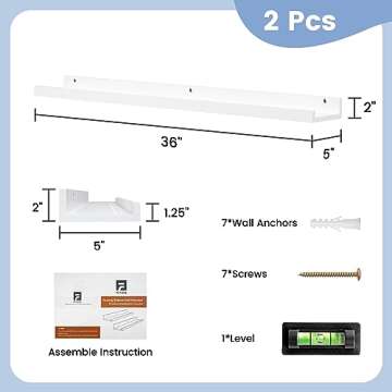 Picture Ledge Shelf for Wall, 36 inch Solid Pine Wood Nursery Book Shelves 2 Packs, Floating Ledge S...