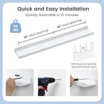 Picture Ledge Shelf for Wall, 36 inch Solid Pine Wood Nursery Book Shelves 2 Packs, Floating Ledge Shelves for Kids' Room Bedroom Bathroom Living Room Photo Frames Office Nursey Wall Decor, White