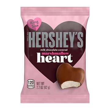 HERSHEY'S Milk Chocolate Covered Marshmallow Heart, Valentine's Day Candy Packs, 2.2 oz (24 Count)