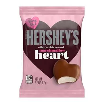 HERSHEY'S Milk Chocolate Covered Marshmallow Heart, Valentine's Day Candy Packs, 2.2 oz (24 Count)
