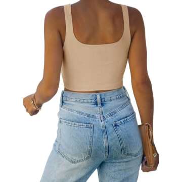 REORIA Women's Summer Sexy Basic Sleeveless Square Neck Fitted Seamless Yoga Cropped Tank Cute Crop ...