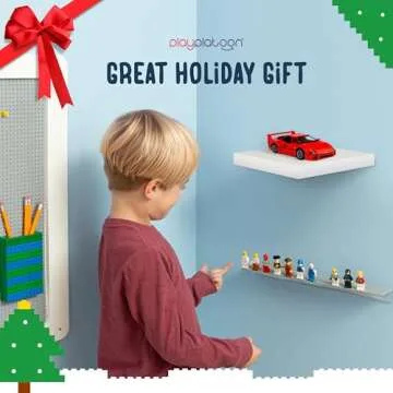 Play Platoon Wood Building Brick Display Shelves 2 Pack White Minifigure Display Case Shelf - 10x10 Inch Wood Wall Mount Shelf for Wall, Compatible with Lego, Megablox, and Other Major Brands