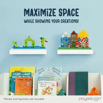Play Platoon Wood Building Brick Display Shelves 2 Pack White Minifigure Display Case Shelf - 10x10 Inch Wood Wall Mount Shelf for Wall, Compatible with Lego, Megablox, and Other Major Brands