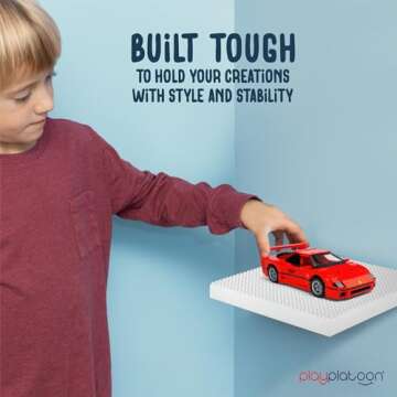 Play Platoon Wood Building Brick Display Shelves 2 Pack White Minifigure Display Case Shelf - 10x10 Inch Wood Wall Mount Shelf for Wall, Compatible with Lego, Megablox, and Other Major Brands