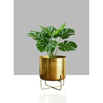 Serene Spaces Living Gold Planter with Detachable Stand – Modern Mid-Century Metal Pot for Indoor Plants – Decorative Flower Pot Holder for Living Room, Kitchen, Office, 14" Diameter & 23" Tall