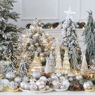 Sea Team 86 Pieces of Assorted Christmas Ball Ornaments Shatterproof Seasonal Decorative Hanging Baubles Set with Reusable Hand-held Gift Package for Holiday Xmas Tree Decorations, Champagne