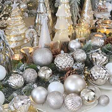 Sea Team 86 Pieces of Assorted Christmas Ball Ornaments Shatterproof Seasonal Decorative Hanging Baubles Set with Reusable Hand-held Gift Package for Holiday Xmas Tree Decorations, Champagne